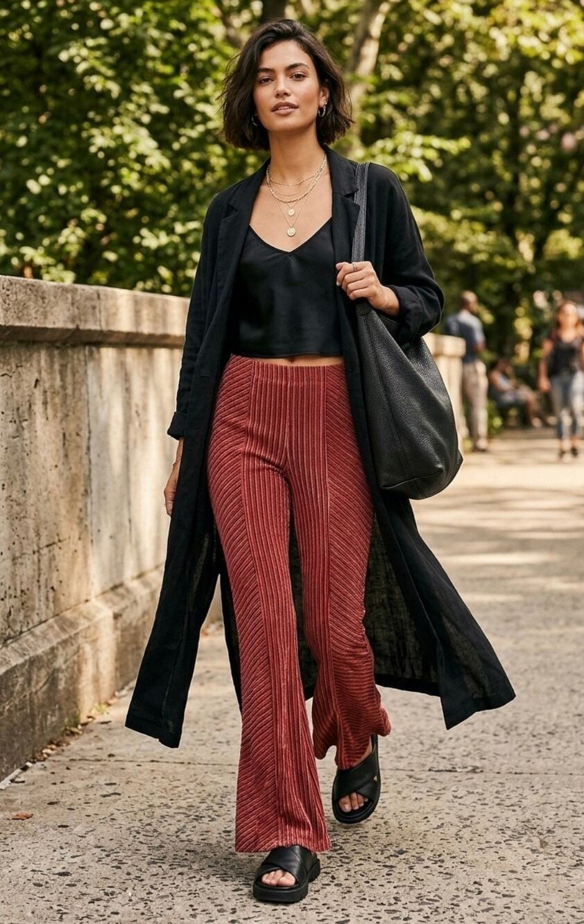Free People Velvet Flare boho Slim PullOn Ribbed ChevronStriped Boho Bell Bottom